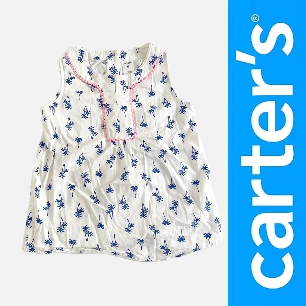 CARTER’S Girl’s Sleeveless Palm Tree Collared Top - Size 5